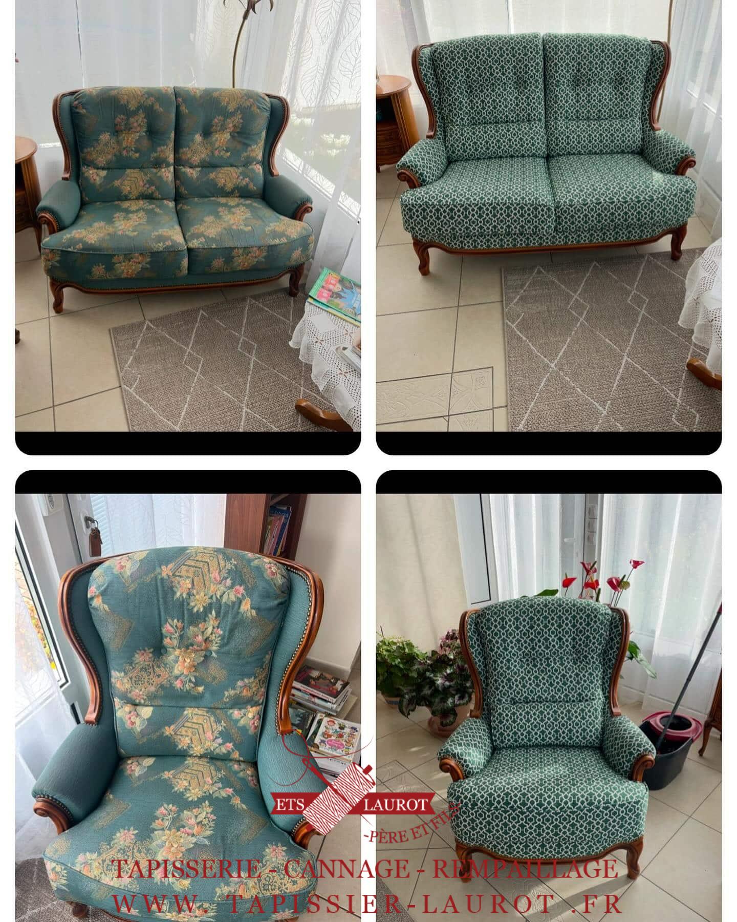 tapissier Val d'Oise 95 20 Avant - après réfection de canapés et fauteuil
