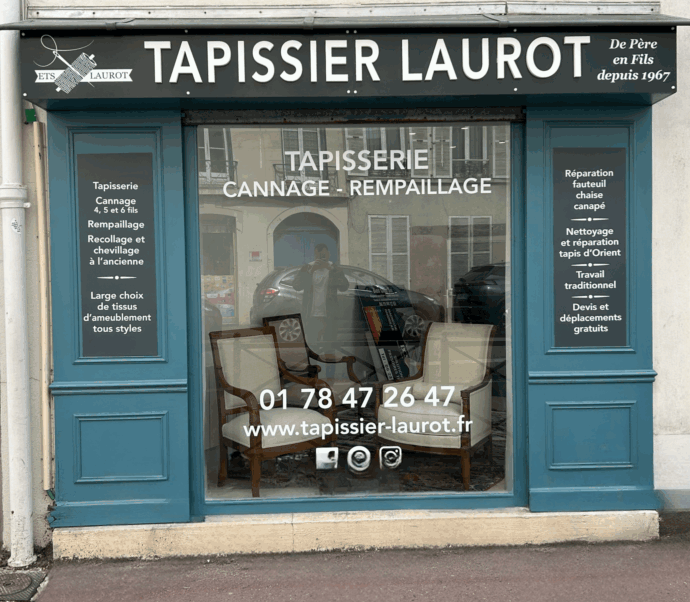 Tapissier décorateur – Réfection fauteuils & sièges | Île-de-France 8 Boutique tapissier Laurot 33 rue de la république Yvelines