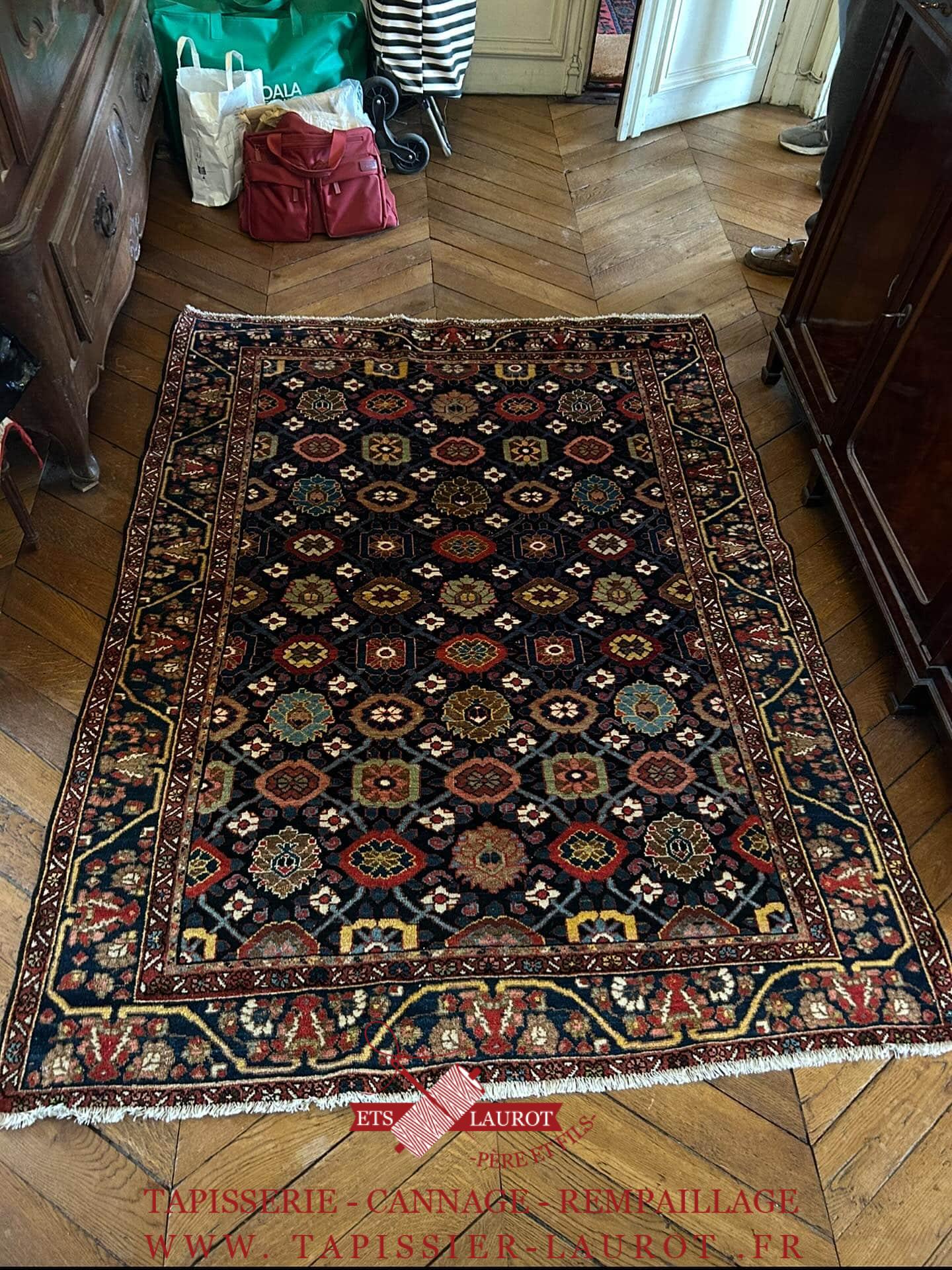 tapissier Yvelines 78 18 Nettoyage et réparation lisière et point d’arrêt sur tapis d’Iran saint germain en laye 78100