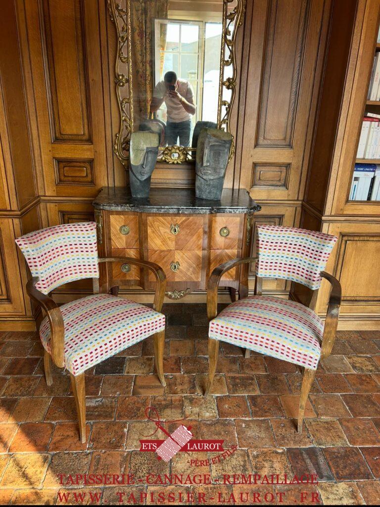 Réfection complète fauteuil style BRIDGE Réfection assise , changement tissus Tissus fournis par sangria-100 multicolore 78700 Conflans sainte honorable