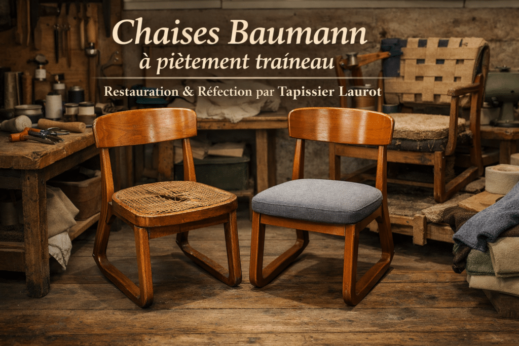 restauration réfection de Chaises Baumann à piètement traîneau