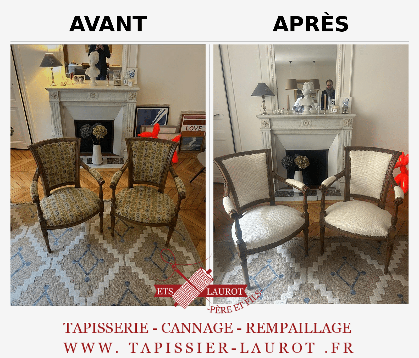 tapissier Paris 75 18 Paire de fauteuils style Louis XVI avant réfection, tapisserie ancienne, Paris 16e