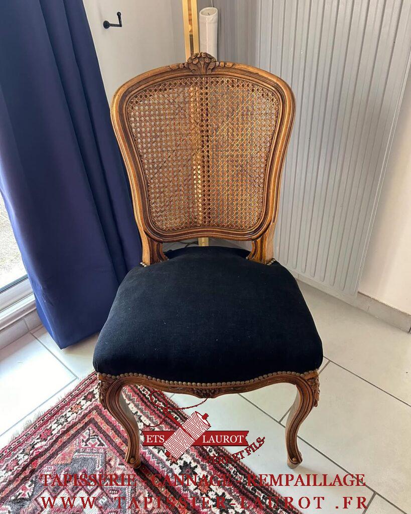 Restauration assise Chaise en tapisserie et cannage traditionnel de chaise style Louis XV en mérisier à Éragny (95610)